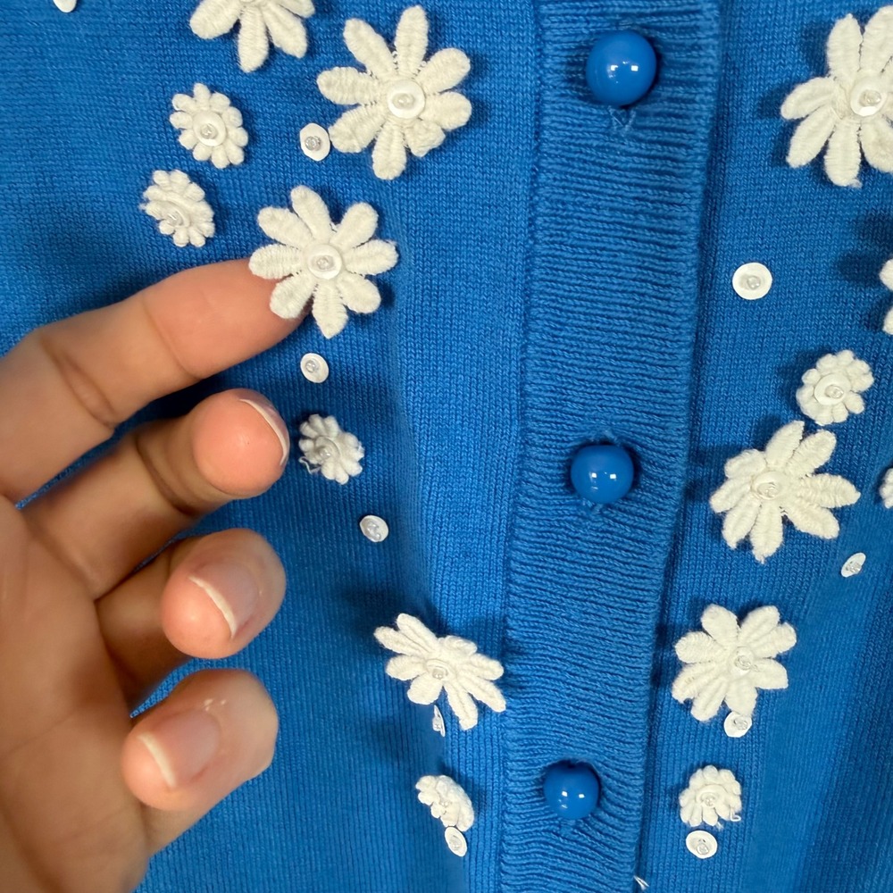 Charter Club NWT Blue Belle Summer Splash Floral Applique 3/4 Sleeve Cardigan 2X - Picture 7 of 9
